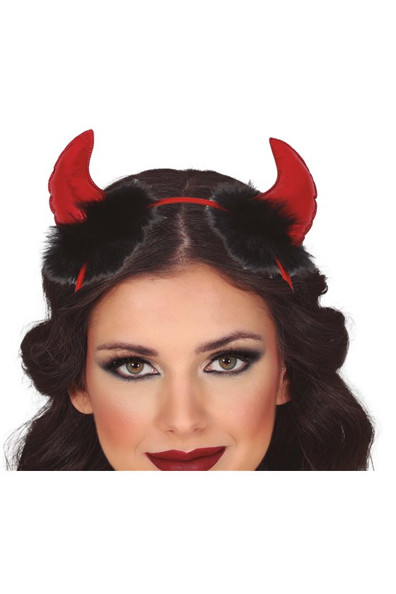RED DEMON HORNS WITH BLACK BOA