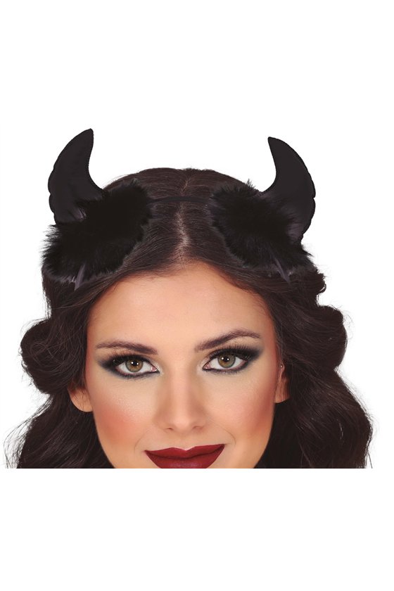 BLACK DEVIL HORNS FEATHER HEADBAND