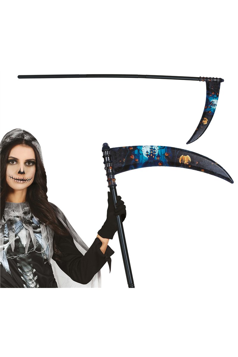 DETACHABLE SCYTHE WITH SPOOKY PRINT, 100 CM