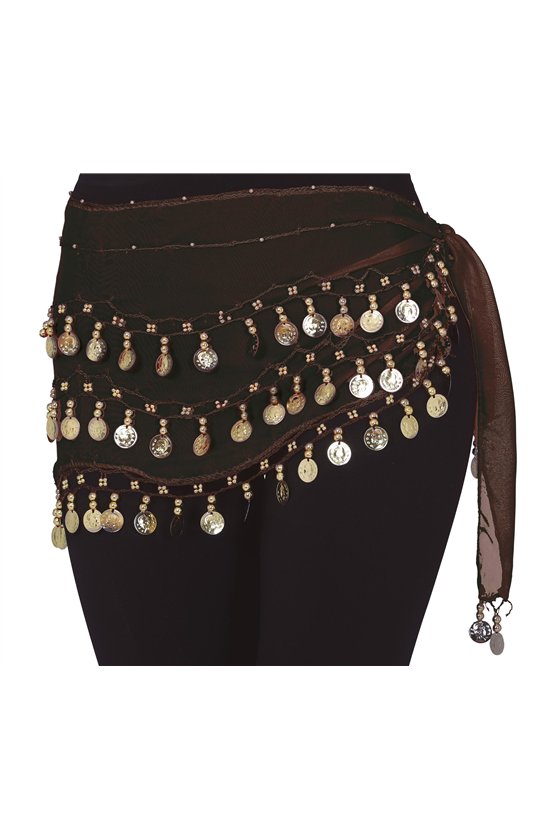 BELLY DANCE HIP SCARF WITH GOLD COINS, BLACK