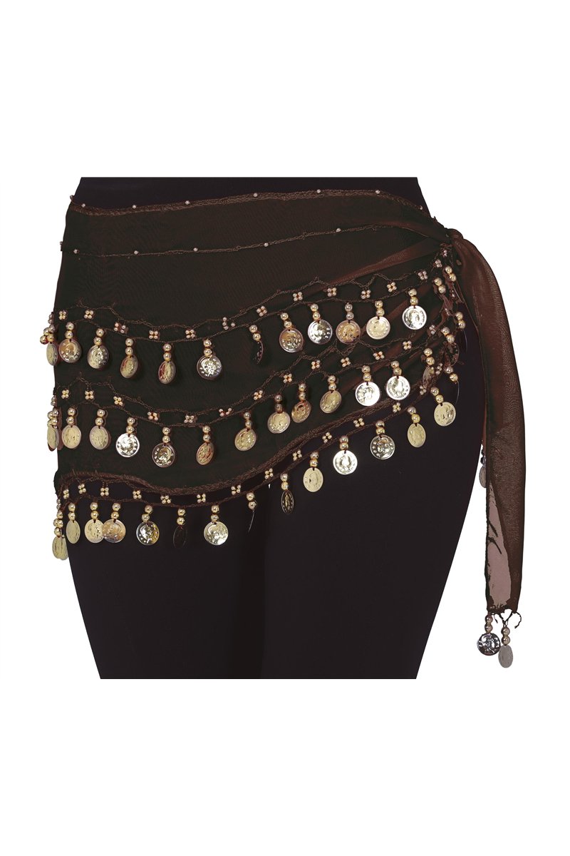 BELLY DANCE HIP SCARF WITH GOLD COINS, BLACK