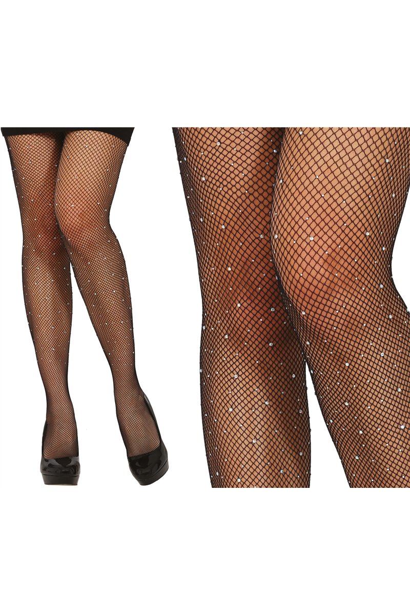 BLACK FISHNET STOCKINGS WITH JEWELS, ADULTS