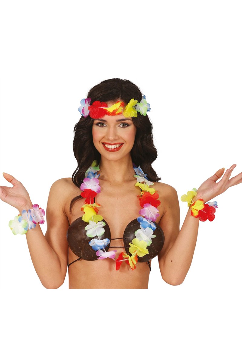 MULTICOLOURED HAWAI SET 4 PCS, ADULT