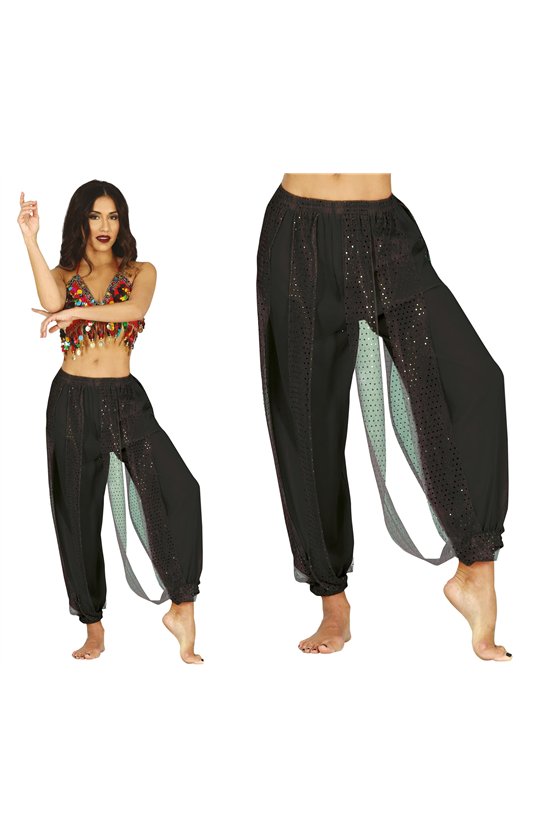 BLACK BELLY DANCE PANTS, ADULTS 38-40 (M)