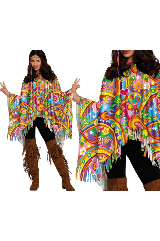 RAINBOW HIPPIE PONCHO, ADULTS