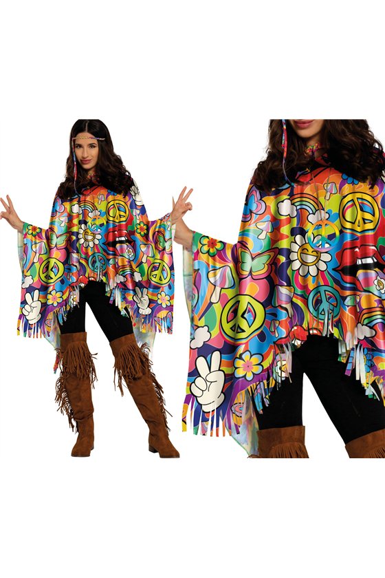 PEACE HIPPIE PONCHO, ADULTS