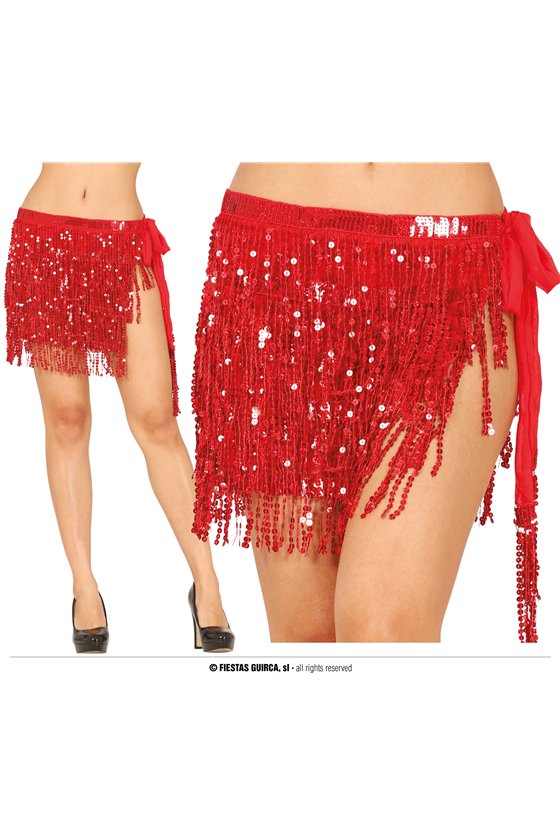 RED SEQUIN FRINGE WAIST SKIRT, ADULTS