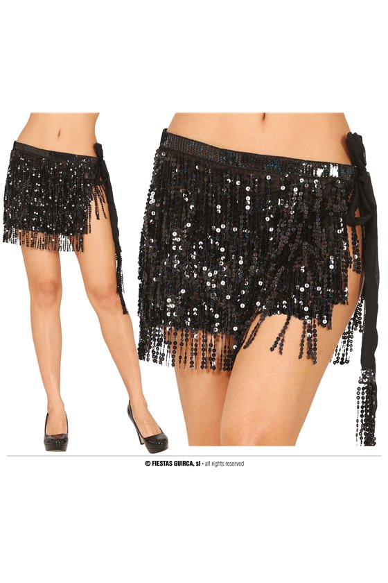 BLACK SEQUIN FRINGE WAIST SKIRT, ADULTS