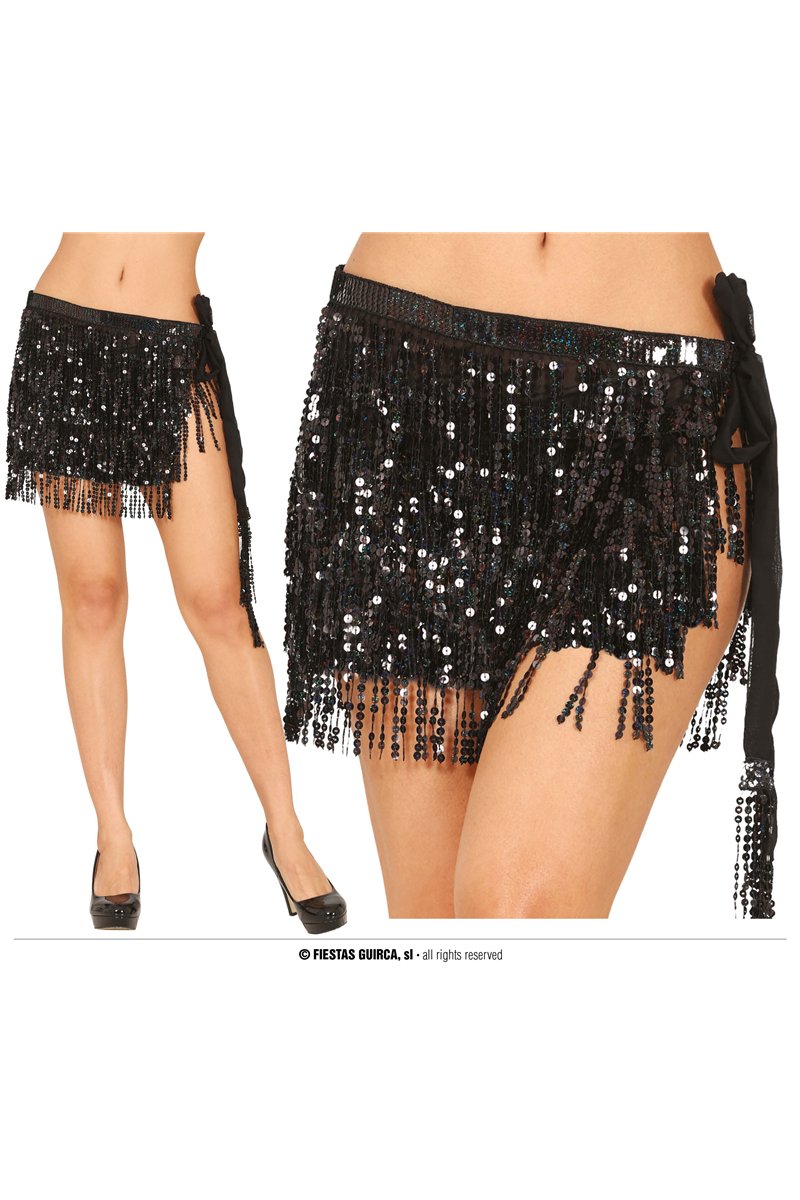 BLACK SEQUIN FRINGE WAIST SKIRT, ADULTS