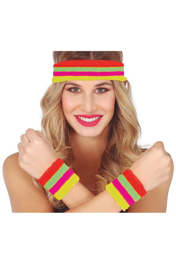 SET 2 WRISTBANDS AND HEADBAND, MULTICOLOR