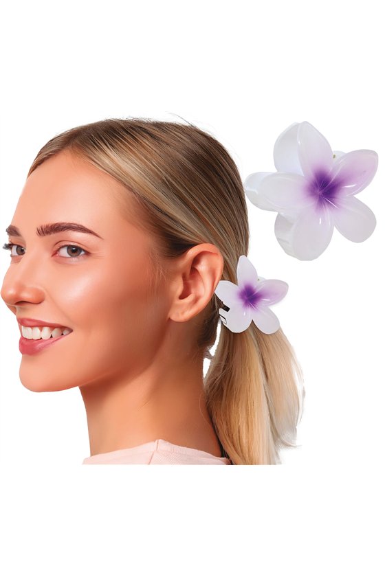 WHITE/LILAC HAIR FLOWER CLIP, 8 CMS, PVC
