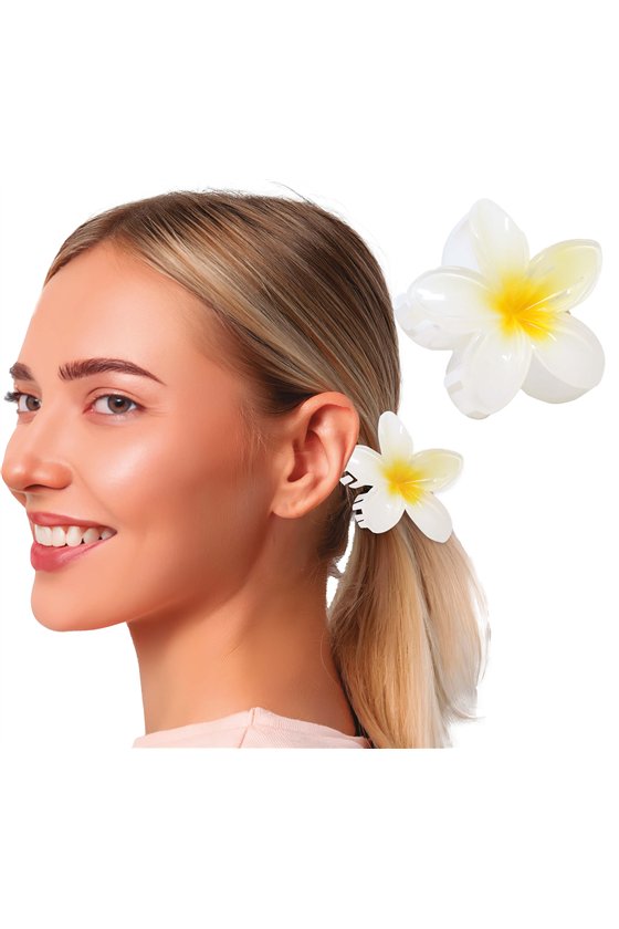 WHITE/YELLOW HAIR FLOWER CLIP, 8 CMS, PVC