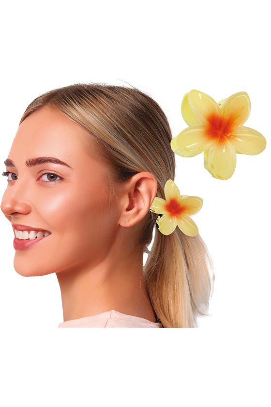 YELLOW HAIR FLOWER CLIP, 8 CMS, PVC