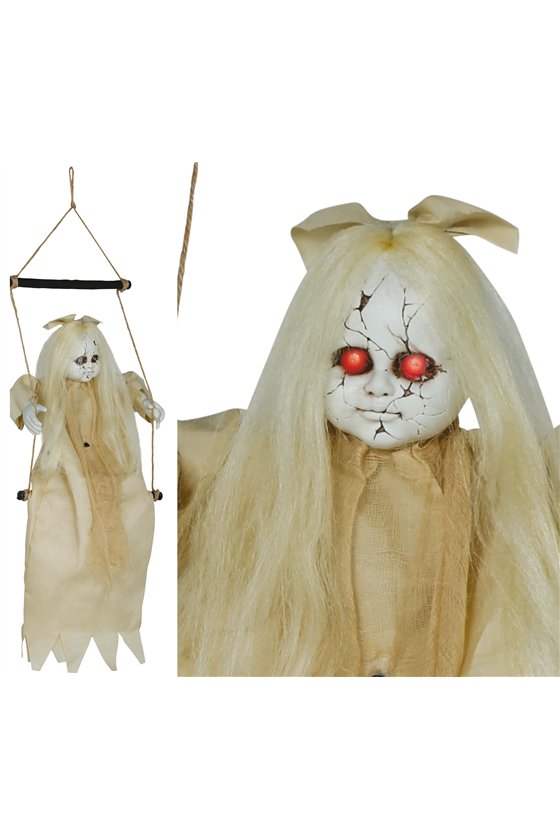 HANGING GIRL ON SWING LIGHT, SOUND 75 CM