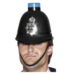 Police Helmet with Flashing Siren Light, Black