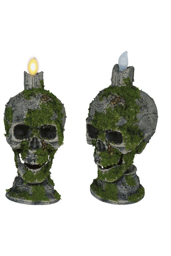 SKULL WITH CANDLE AND MOSS LIGHT 35 CM