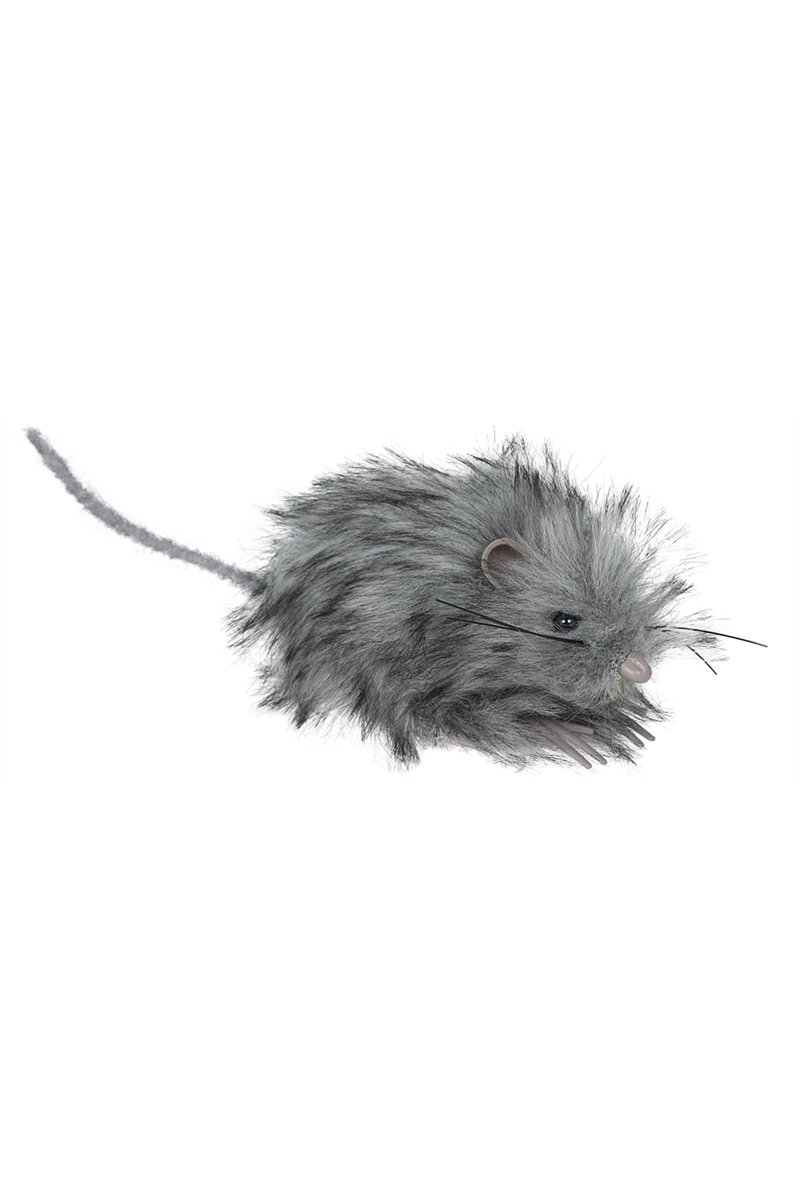 GREY FLUFFY MOUSE 11 CM