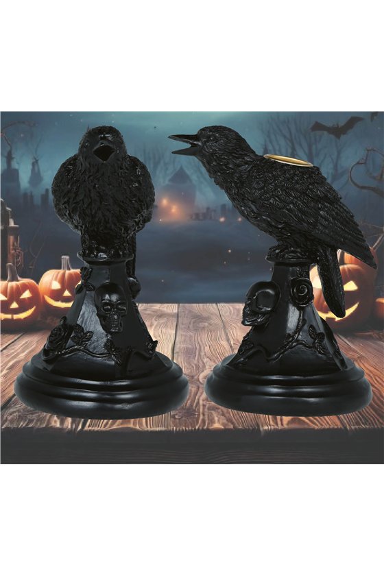 CROW CANDLE HOLDER RESIN 16X10 CM