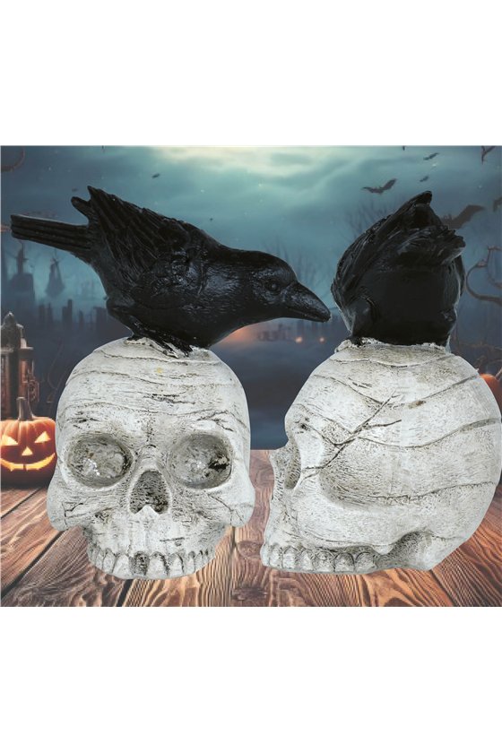 SKULL WITH CROW 14X9 CM
