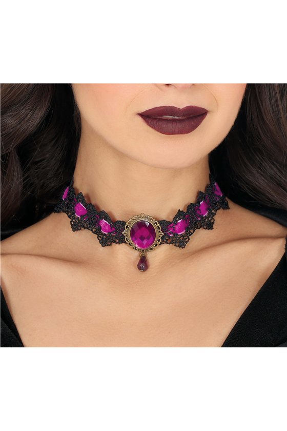 LILAC AND BLACK EMBROIDERED CHOKER