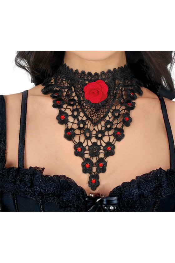 RED ROSE EMBROIDERED CHOKER