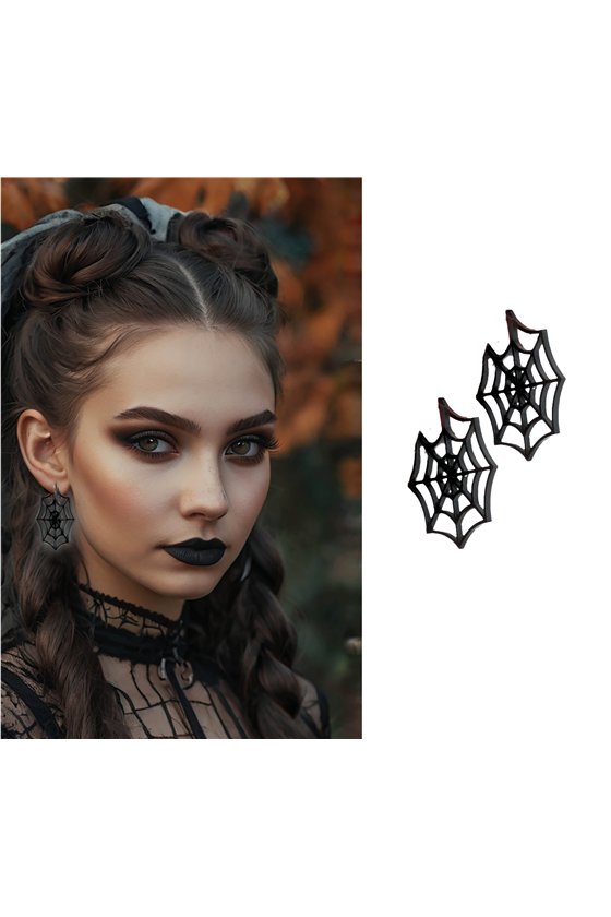 BLACK SPIDERWEB EARRINGS, 5 CM