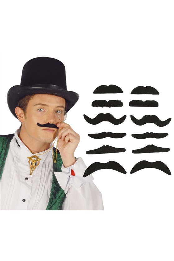 CARD: 12 ASSORTED ADHESIVE MOUSTACHES