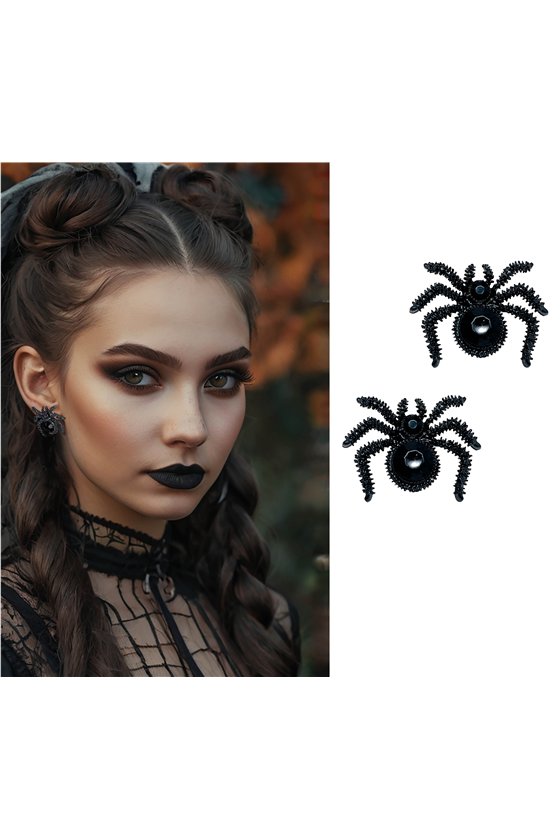 BLACK SPIDER EARRINGS, 2.5 CM