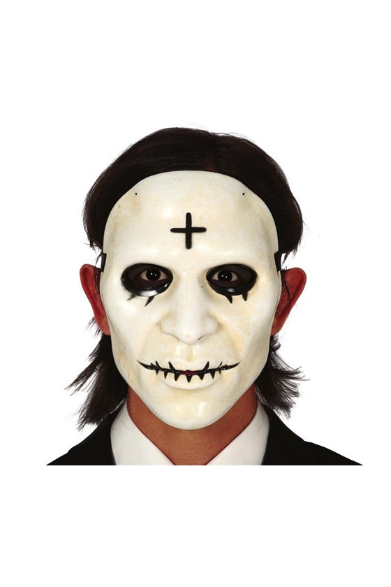 PVC WHITE MASK WITH CROSS MAN 