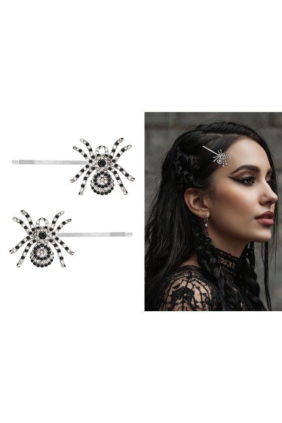 SET OF 2 SPARKLING SILVER SPIDER HAIR CLIPS, 7.5 C