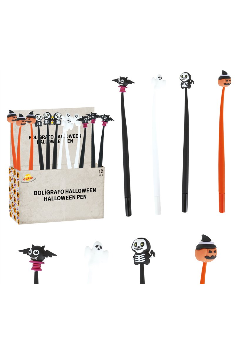 DISPLAY OF 12 HALLOWEEN BALLPOINT PENS, 22 CM