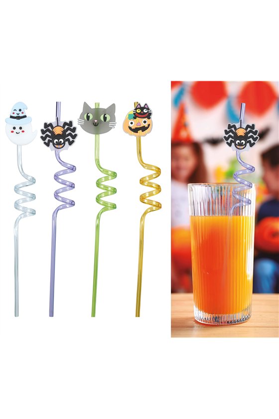 BAG OF 4 HALLOWEEN STRAWS, 27 CM