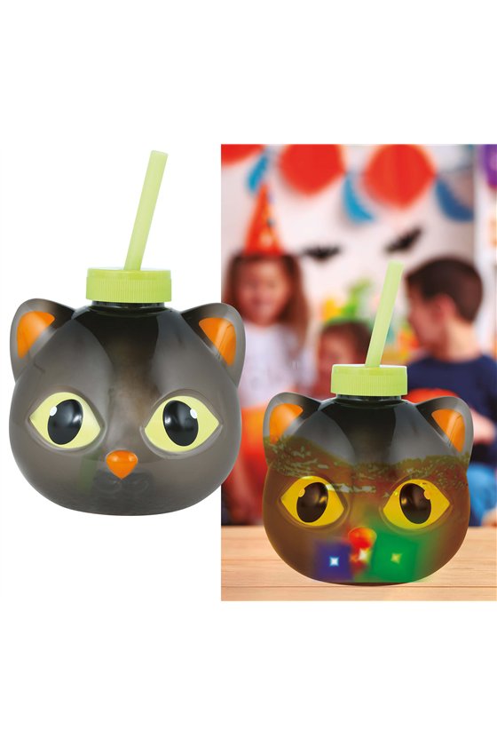 CAT CUP WITH STRAW, LED, 17 CM