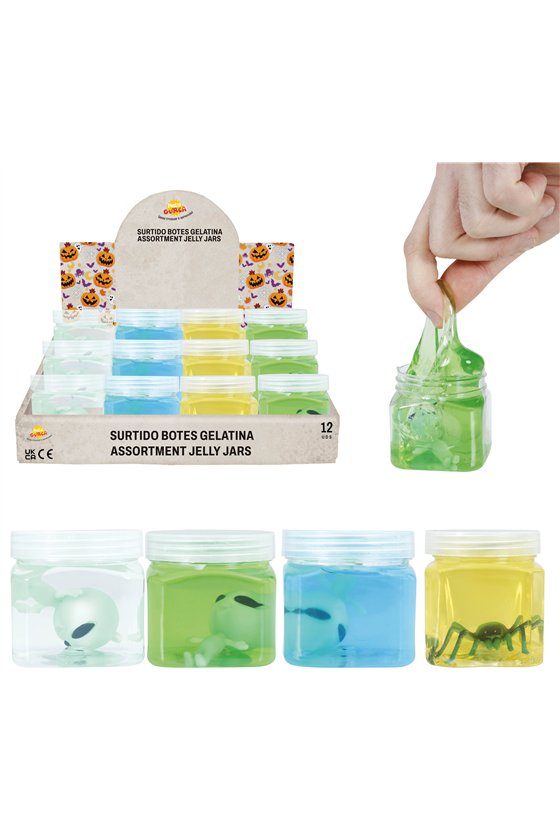 12 JARS OF GELATIN ASSORTED SPIDERS AND ALIEN, 5.5