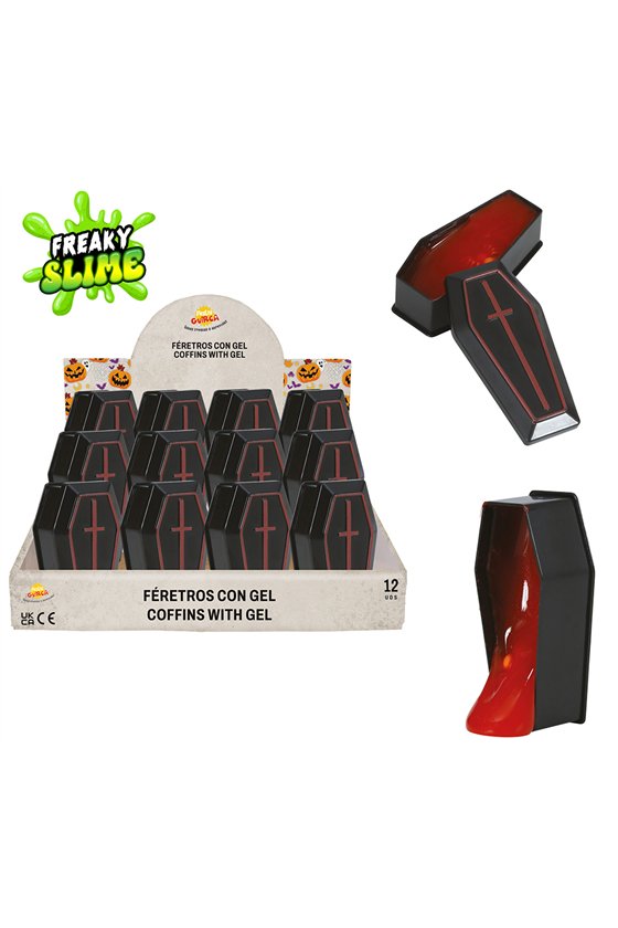 DISPLAY OF 12 COFFINS WITH GEL, 7X3 CM