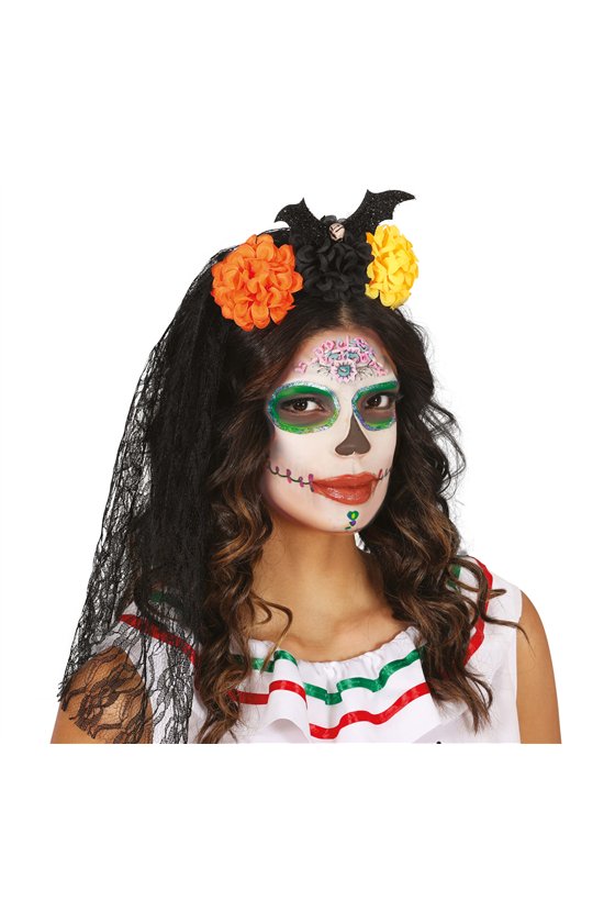 HEADBAND WITH VEIL AND FLOWERS
