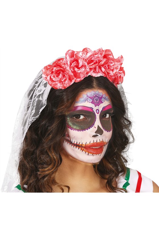 HEADBAND WITH VEIL AND BLOODY FLOWERS