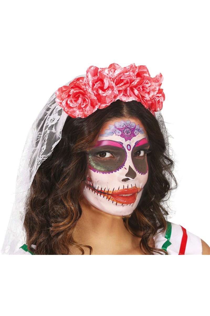 HEADBAND WITH VEIL AND BLOODY FLOWERS
