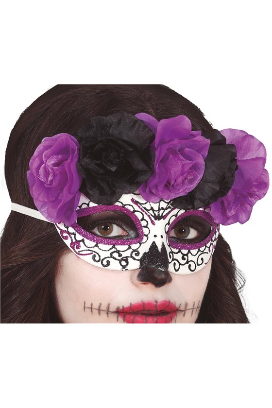 MASK CATRINA PURPLE AND BLACK FLOWERS