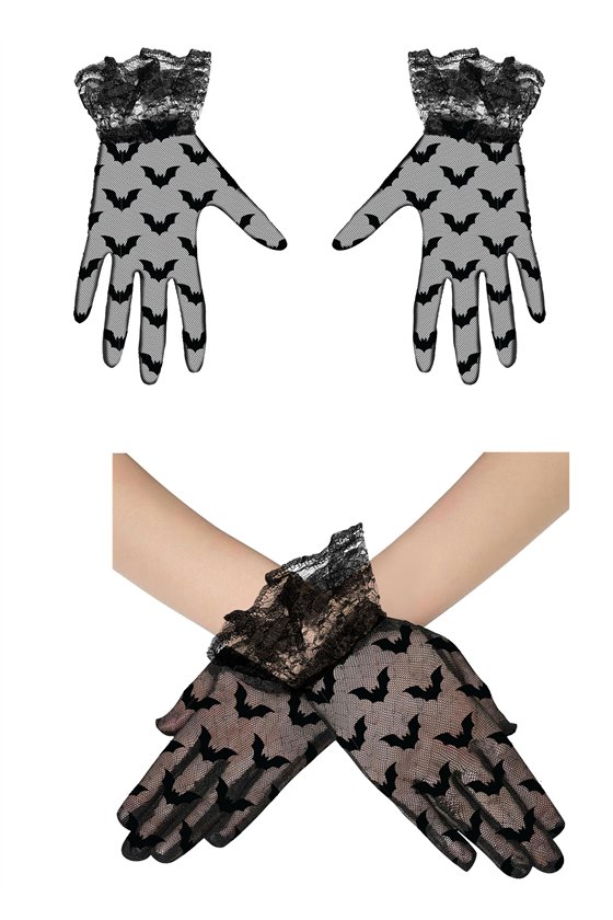 LACE FABRIC GLOVES BATS BLACK 22 CM