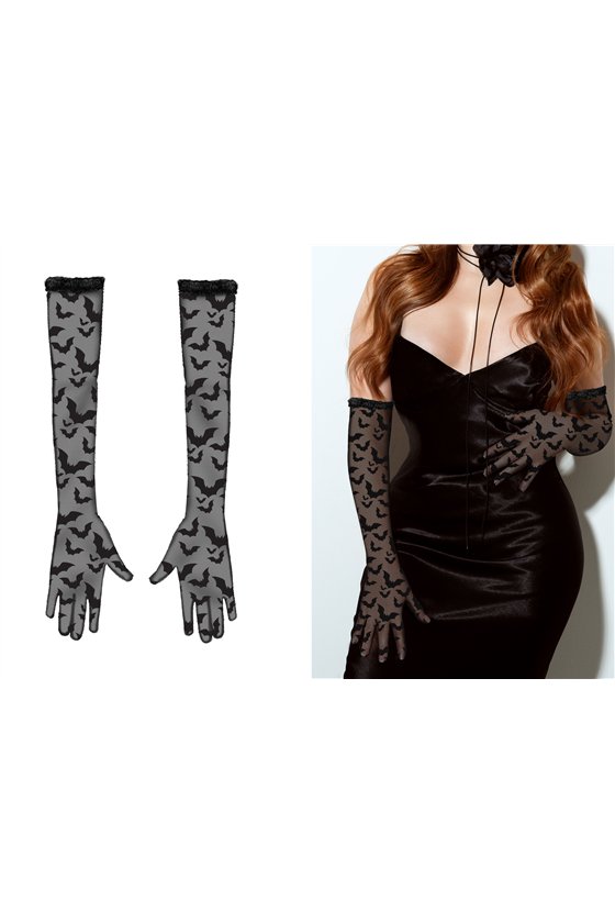 LACE FABRIC GLOVES COBWEB BLACK 38 CM