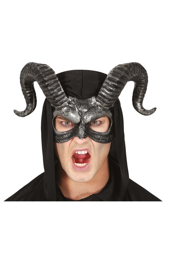 SILVER HALF MASK WITH HORNS, PVC