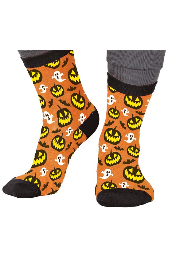 PUMPKINS AND GHOSTS HALLOWEEN SOCKS, SIZE 28-35