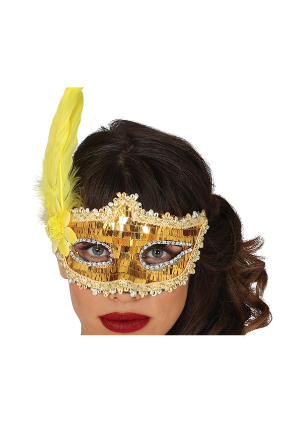 GOLD MASK WITH FEATHER