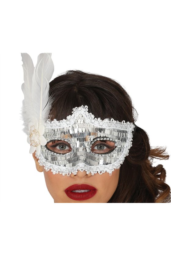 SILVER MASK WITH FEATHER