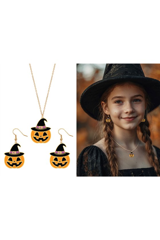 EARRINGS AND NECKLACE HALLOWEEN SET, PUMPKIN
