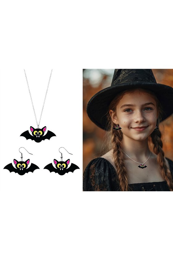EARRINGS AND NECKLACE HALLOWEEN SET, BATS