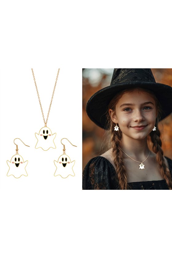 EARRINGS AND NECKLACE HALLOWEEN SET, GHOST