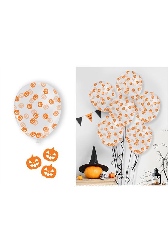 BAG OF 10 BALLOONS WITH CONFETTI PUMPKIN