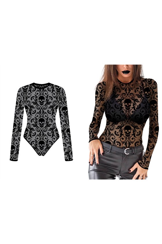 LACE FABRIC SKULLS MAILLOT, 38 - 40 (M)